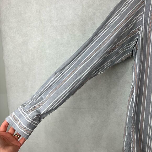 Banana Republic SzM 15-151/2 Blue and Orange Stripped Dress Shirt - Picture 7 of 12